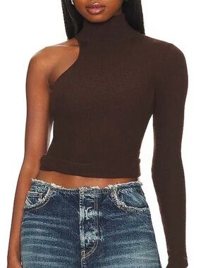 NBD Hadley One-Shoulder Brown Sweater